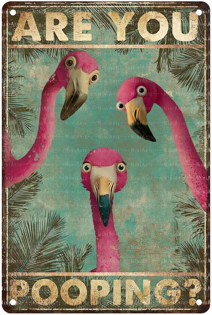 Funny Flamingo Bathroom Sign Are You Pooping Vintage Tropical Wall Art for Bathroom Decor Retro Home Poster 8X12Inch