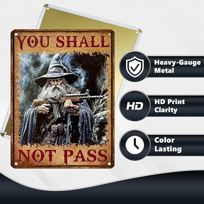 Vintage Witch Tin Sign You Shall Retro Metal Poster Not Pass Funny Gun Wall Art Cafe Office Wall Decorations for Home Bar Pub Club Cafe Shop Man cave Kitchen 16 * 12 In