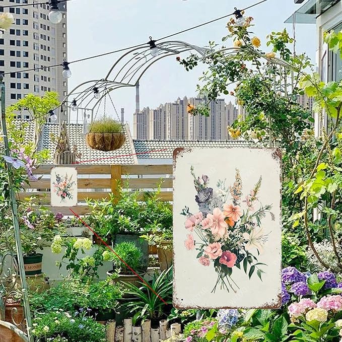 Flowers Metal Signs Magritte Sign Aluminum Sign Vintage Tin Sign Retro Wall Decor for Living Room Bedroom Garden Yard Greenhouse 8×12 Inches