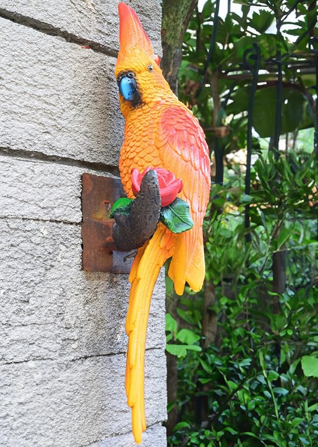 Tropical Hanging Parrot Decor,Real Resin Bird Figurines,Bird Statues,Home Ornament Decor for Tiki Bar,Perfect for Yard Ornaments,Tree Decorations Outdoor,Patio,Lawn,Tree Trunk, Porch