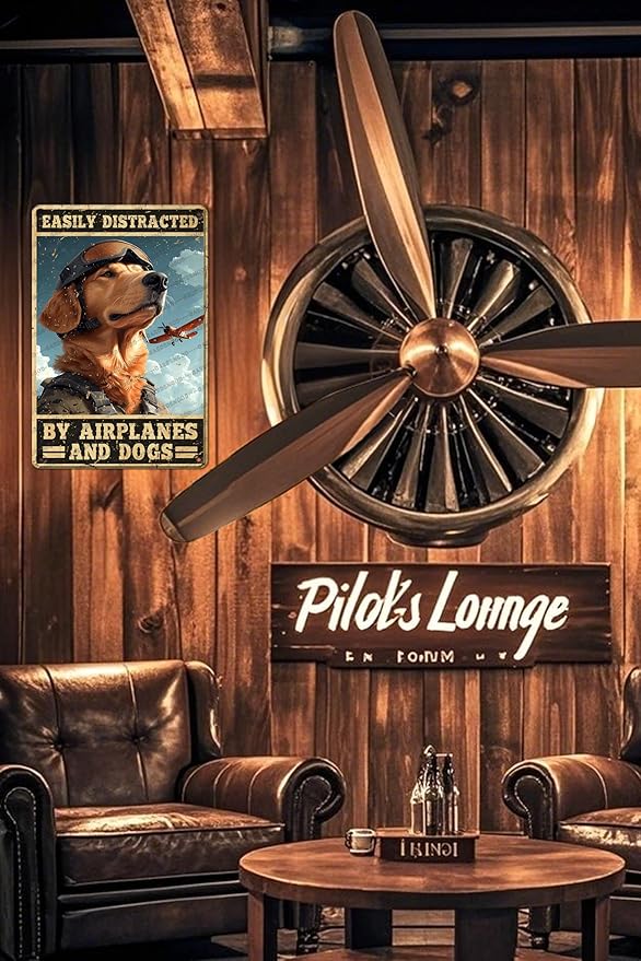 Vintage Pilot Metal Sign Easily Distracted By Airplanes And Dog Metal Poster Home Kitchen Garden Garage Coffee Bathroom Man Cave Aluminium Sign Art Wall Decor Plaque 16x12 Inch