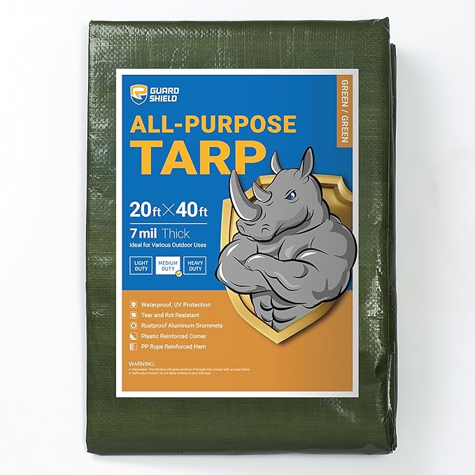 GUARD SHIELD Green Tarp Waterproof 20x40 Feet Medium Duty All Purpose Poly Tarps Cover 7mil
