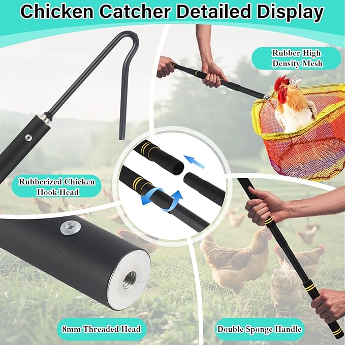 Chicken Catcher Net,37 to 93in Chicken Catcher Leg Hook Extra Long Handle Animal Catcher Pole Heavy Duty with Frosted Tube Extension Pole Poultry Hook Fowl Catcher (Black 75in)