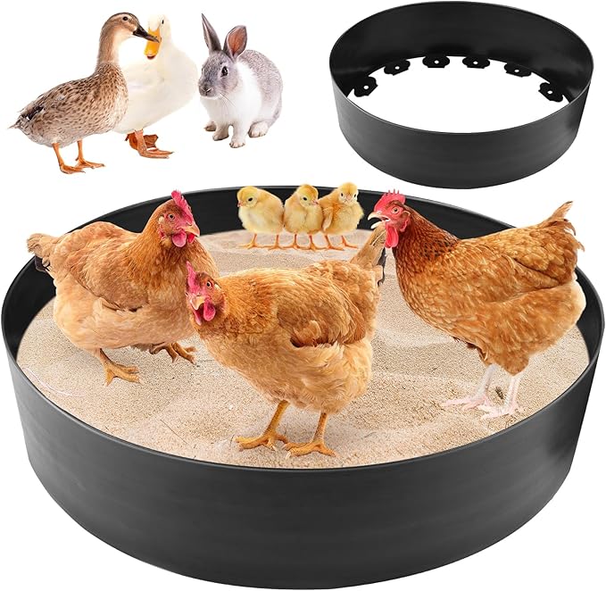 Chicken Dust Bath Tub, 40''D x 5.9''H Bottomless Design, PE Material, Adjustable Dust Bath for Chickens, Chicken Coop Cleaner Container,Essential Chicken Coop Accessory