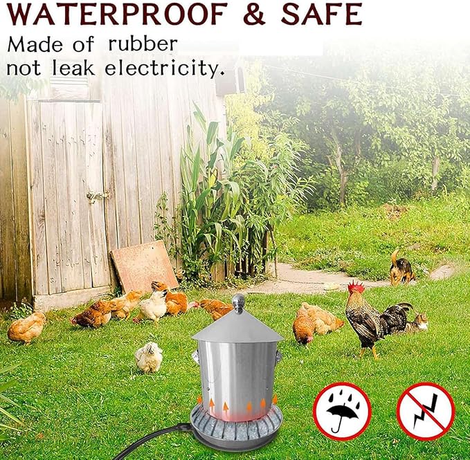 24.5cm Poultry Water Heater Chicken Water Heater Base 60W Deicer Heated Base Chicken Drinker Heated Pad US Plug Easy to Use Black