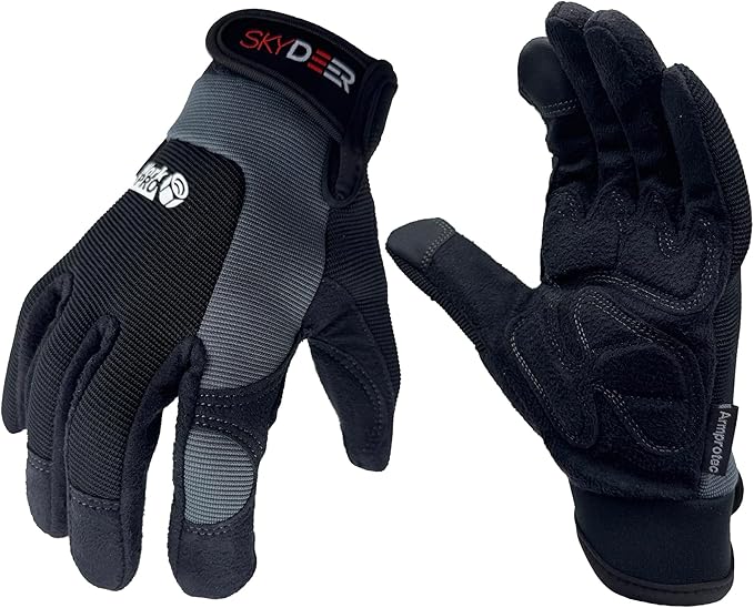 SKYDEER Touch Screen Leather Work Gloves for Men, Impact Protection, Vibration Reduction, Machine Washable Gardening Gloves (SD8820G/L)