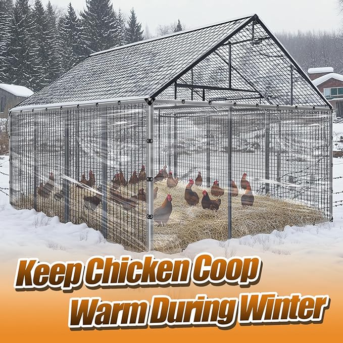 6.6x13ft Chicken Coop Covers Accessories for Winter - Easy to Install Waterproof Chicken Run Tarp with Elastic Cords & Rope