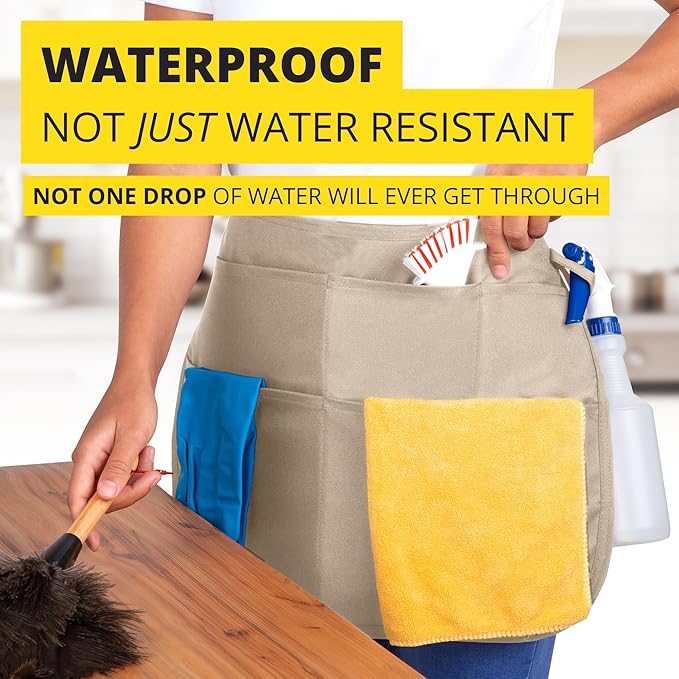 5-Pocket Waterproof Professional Cleaning Apron. Made for Pro Cleaners. Like a Cleaning Caddy Around Your Waist