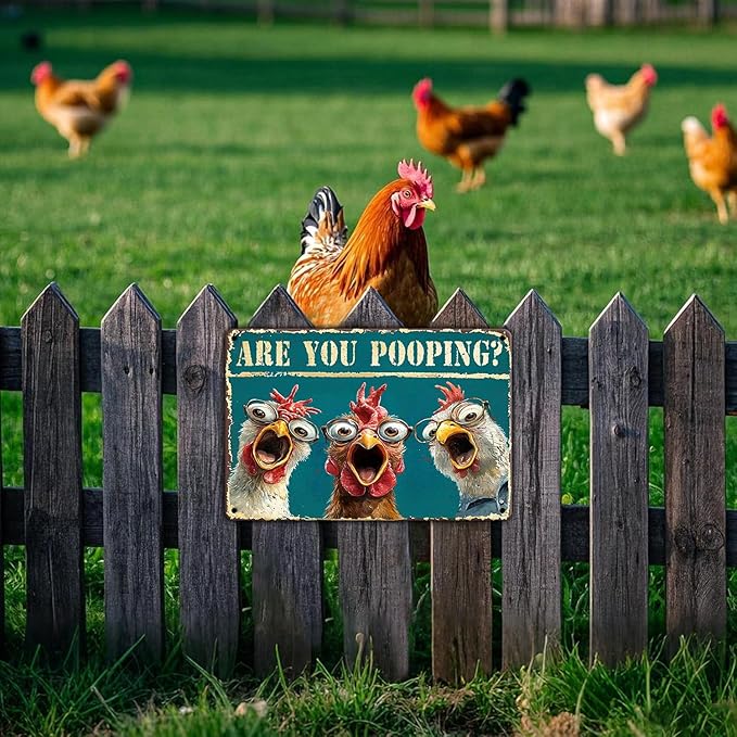 Chicken Metal Signs Funny Are You Pooping Chicken Wall Decor For Home Toilet Art Humorous Bathroom 12x8 Inch