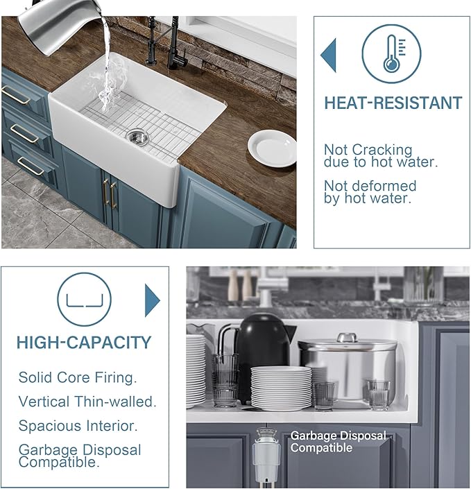 Small Farmhouse Sink 27 x 18 Inch, Firecaly Apron Front Farm Sink, Heavy Duty Single Bowl, with Accessories 2 Types, Undermount, Pure White, for Kitchen, Laundry, Small Space