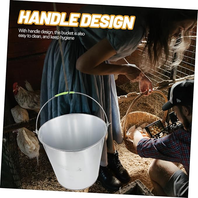 Sosoport Metal Waste Container for Poultry Feeding Iron Storage Bucket Handle for Kitchen Waste Collection for Chickens Multi-Purpose Sustainable Living