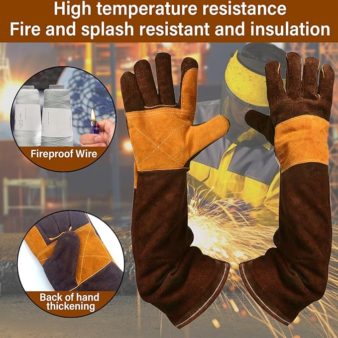 Animal Handing Gloves Bite Proof,Leather Welding Gloves,Multipurpose Puncture Proof Glove for Dog,Cat,Reptile,Snake