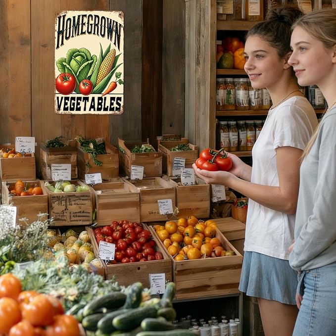 Homegrown Vegetable Wall Decor Vegetable Tomato Corn Metal Tin Sign 12x16 Inch Home Restaurant Kitchen Farm Garden Yard Sign Outdoor Art Wall Decor