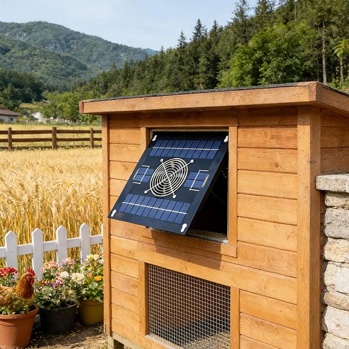 Solar Greenhouse Fan, Solar Powered Vent Exhaust and Intake Chicken Coop Fan, Ventilation Solar Shed Fan for Greenhouses, Chicken Coops, Shed, Dog House