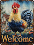 Vintage Rooster Tin Sign Welcome Retro Chicken Rustic Wall Decor Nostalgic Art Funny Coop Metal Poster Outdoor Store Cafe Farmhouse Kitchen Garden Plaque Bar Pubs Yard Farm 12 * 16inch
