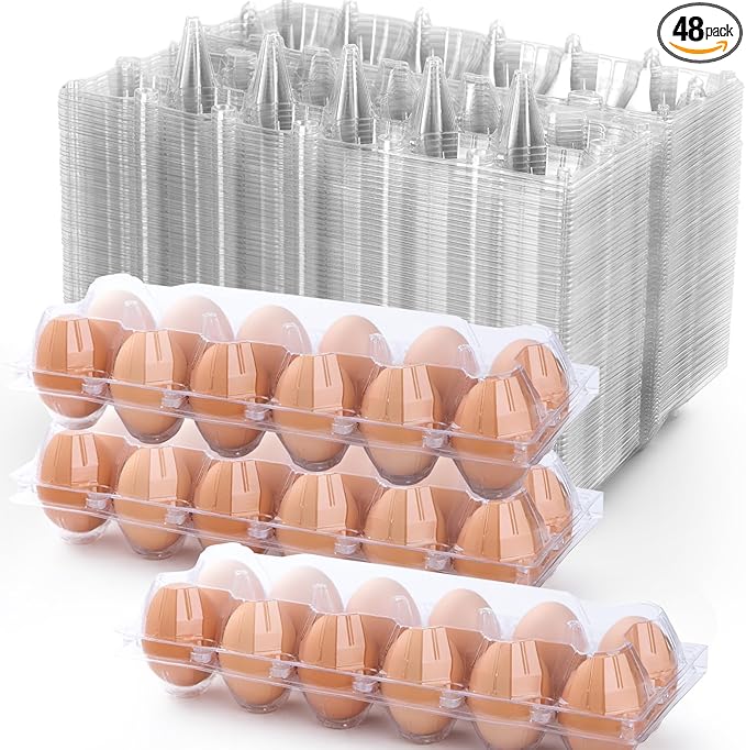 48 Pack Egg Cartons Cheap Bulk 12 Count, 1 Dozen Clear Empty Chicken Egg Cartons for Chicken Eggs, Plastic Egg Holder Egg Container for Family, Chicken Farm and Markets - Medium Reusable Egg Carton