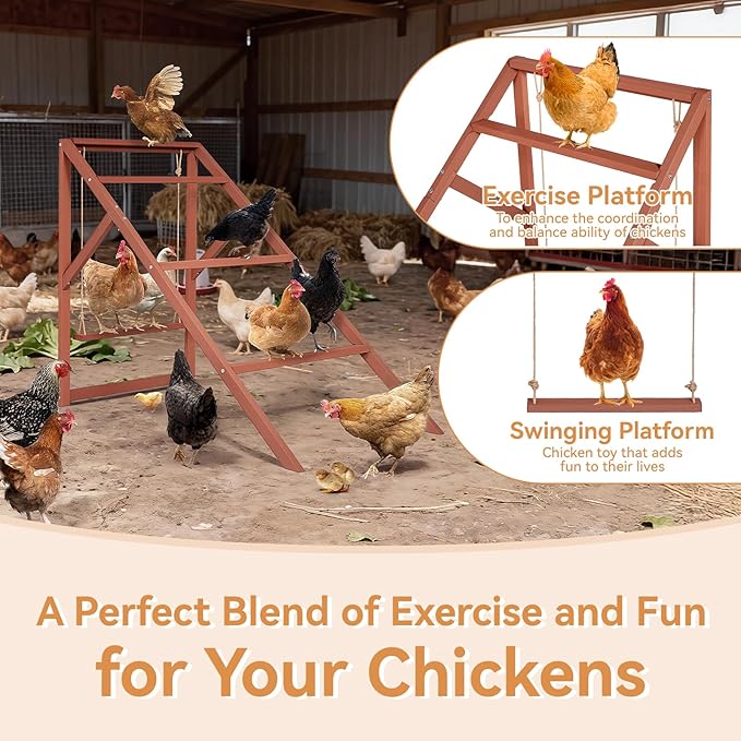PETSFIT Wooden Chicken Roosting Bars for 8-10 Chickens – Multi-Level Design with 4 Roosting Bars &Swings, Durable Fir Wood for Outdoor Coops, Easy Assembly, Ideal for Backyard Farms