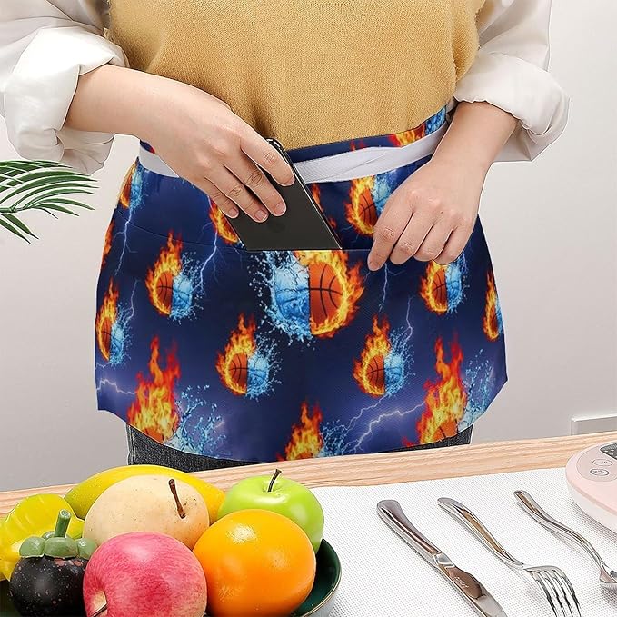 Server Waist Aprons Waitress Unisex Chef Works Half Apron with 3 Pockets