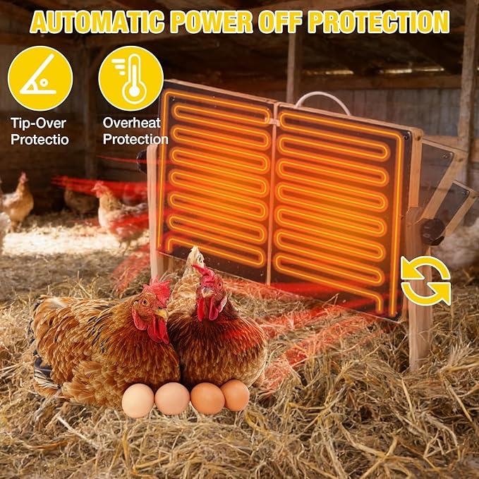 Aivituvin Foldable Chicken Coop Heater for Winter, 120w Large Size Waterproof Chicken Heater for Coop, Radiant Heat Chicks Coop Heater with 2 Heating Plates, Adjustable Temp 70~190℉ (Natural Wood)