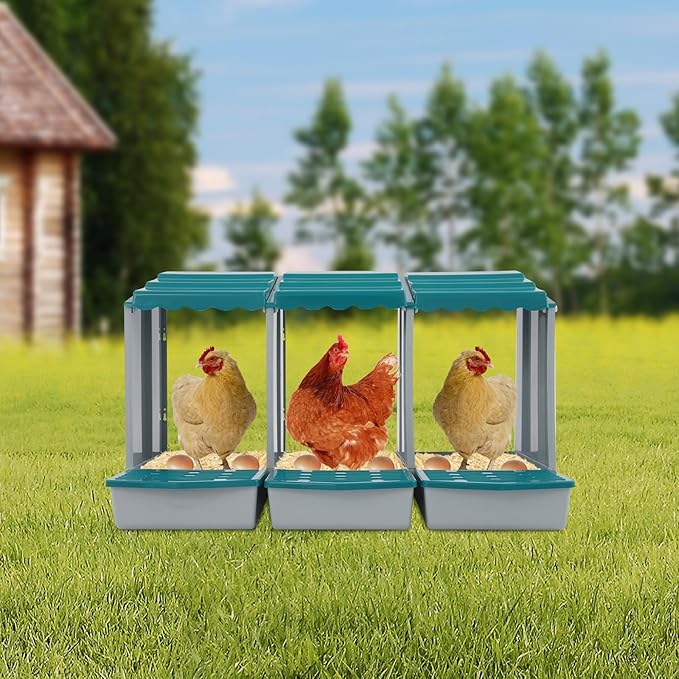 Chicken Nesting Boxes 3 Compartment PP Nesting Box with Inclined Nesting Boxes & Vented Holes Wall Mount Chicken Laying Boxes for Chicken Coop (Green)