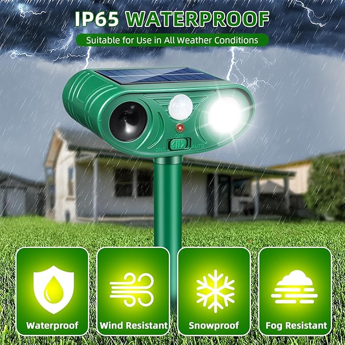2026 Sonic Fortress Pro Deer Repellent Devices, Racoon Repellent Outdoor Squirrel Fortress Pro IP65 Animal Repeller Cat Deterrent with Motion Sensor&Flash Light to Scare Dog Out of Garden Yard(4Pack)