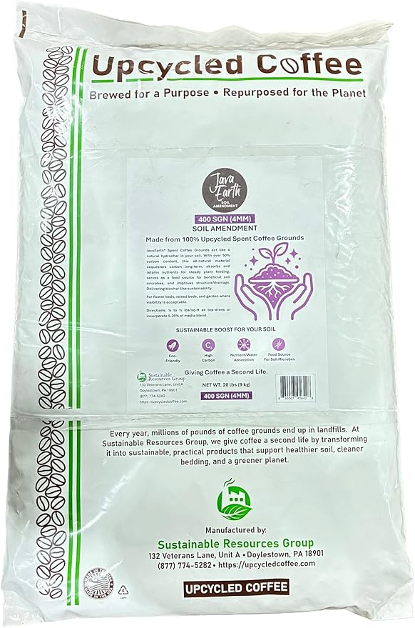 400 SGN (4MM) - Java Earth Soil Amendment, Dry Spent Coffee Grounds, 20 lbs (9.072kg)