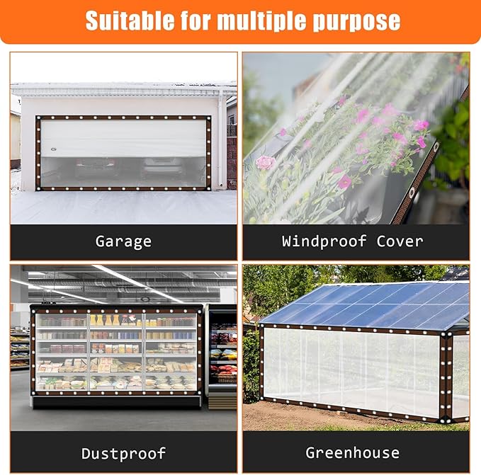 ZYP 2PCS 8x16 FT Heavy Duty Clear Waterproof Tarps Outdoor Garden Rainproof Covering,Clear Vinyl Tarp with Grommets,Transparent Waterproof Tarpaulin for Covering Henhouse Porch Canopy Plant Camping