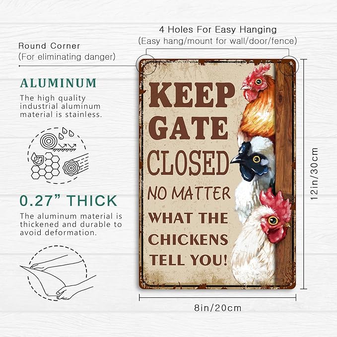 6 Pieces Aluminum Chicken Coop Signs - Chicken Coop Signs Outdoor Bundle 6 Pieces Chicken Farmhouse Wall Decor Garage Retro Home Bar Table For Bar Funny Chicken Signs 8X12 Inch,(H2312002)