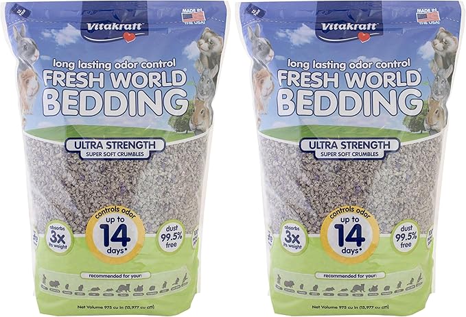 Vitakraft Fresh World Small Animal Bedding - Ultra Strength - Pet Bedding for Litter Boxes and Cages (16 L),Gray, 975 cu in (Pack of 2)