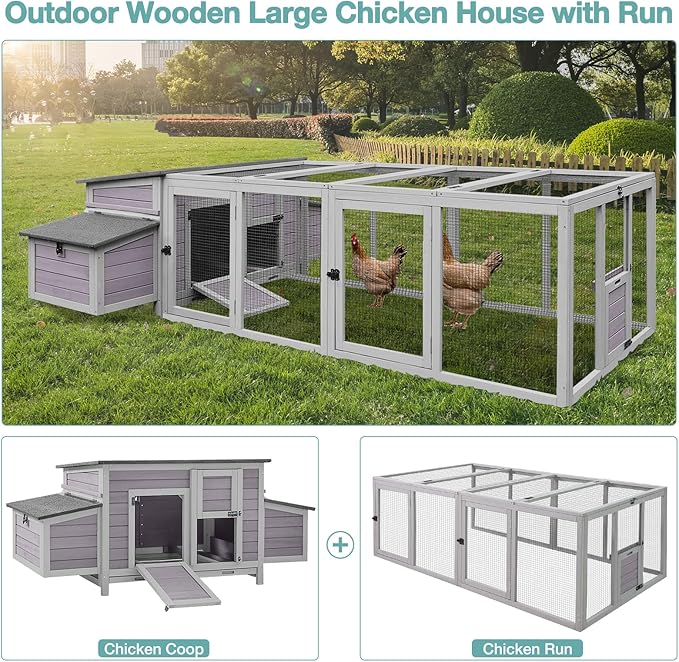 Chicken Coop Large Wooden Chicken House for Outdoor 103" Poultry Cage with Nesting Box, 4-6 Chickens