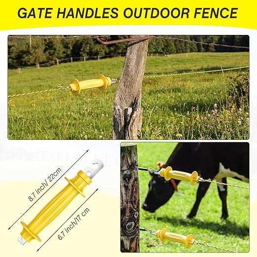 SATINIOR 46 Pcs Electric Fence Kit Included 3366ft/ 1026m Electric Fence Polywire, 40 T Post Insulators Socket, 5 Yellow Rubber Gate Handle Insulators for Fencing Horse, Cattle, Predator Protection