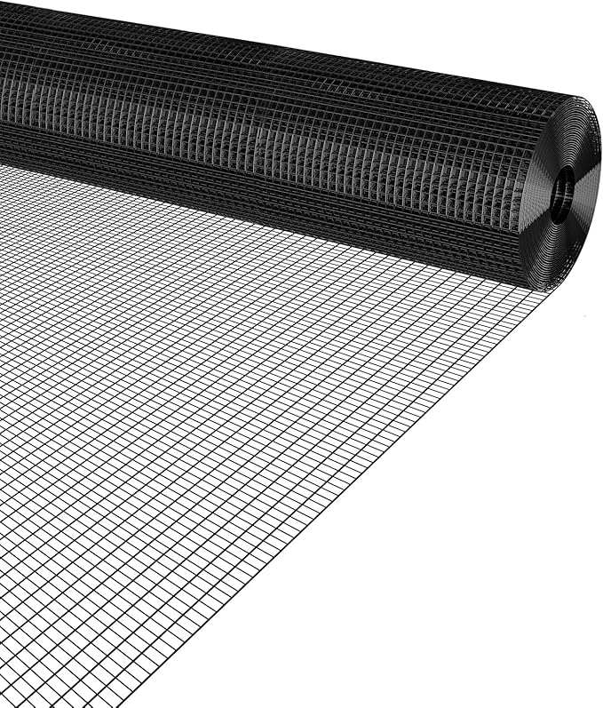 Black 19 Gauge 1/2 Inch Hardware Cloth - Vinyl Coated Welded Wire Mesh Roll - Duty Rust Proof Fencing for Gardens, Poultry Animal Netting Cage Screen (Black 1/2 48inx100Ft)
