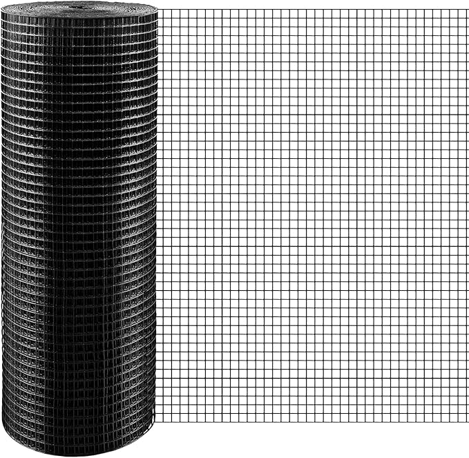 Black Hardware Cloth 1/2 inch 36 x 50 ft 19 Gauge - Vinyl Coated Wire Mesh Roll Chicken Wire Fencing, Chicken Wire Mesh, Wire Fence Rolls for Home and Garden Projec
