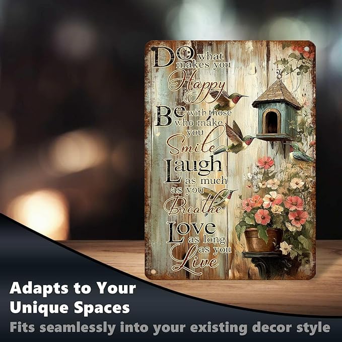 Vintage Garden Tin Sign Do What Makes You Happy Retro Hummingbird Metal Poster Rustic Nostalgic Metal Sign Wall Decor For Home Garden Plaque Yard Living Room Bedroom Cafe Bar 16 * 12 In