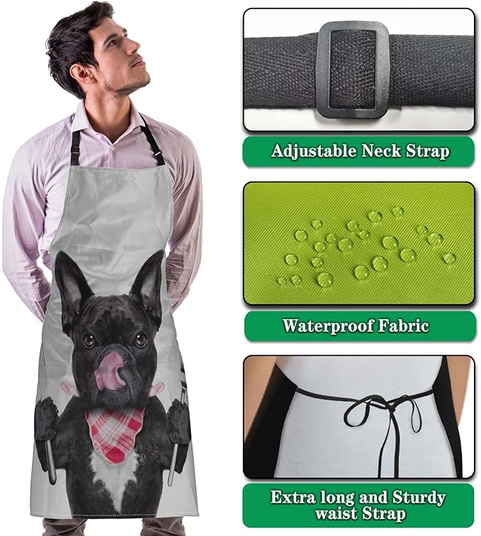 Aprons for Cooking for Men Funny French Bulldog Dog Mans Chef Apron for Kitchen Cooking Restaurant BBQ Painting Crafting Gardening 27” (W) x 31” (H), Waterproof Apron
