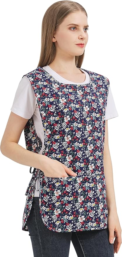 Nanxson Women Cobbler Apron with 2 Patch Pockets Cotton printed Smock with Side Ties for Work Chef kitchen CF3187