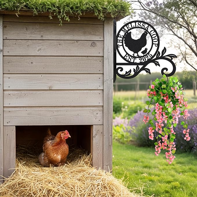 Personalized Chicken Coop Sign with Hanging Hooks, Custom Fluffy Butt Hut Farm Sign, Rustic Chicken Decor for Patio, Garden & Home, Chicken Coop Accessories
