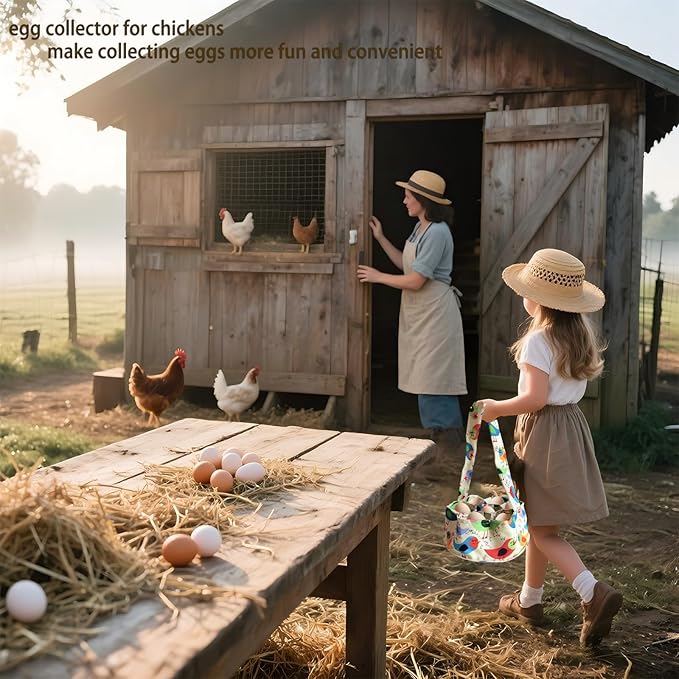 UKJENT Egg Collecting Basket, 7 Pouches Canvas Chicken Egg Gathering Basket, Machine Washable, Hold Different Size Eggs Collection Carrier Bag, Duck Goose Quail Fresh Eggs Collector, Farm & Home Use