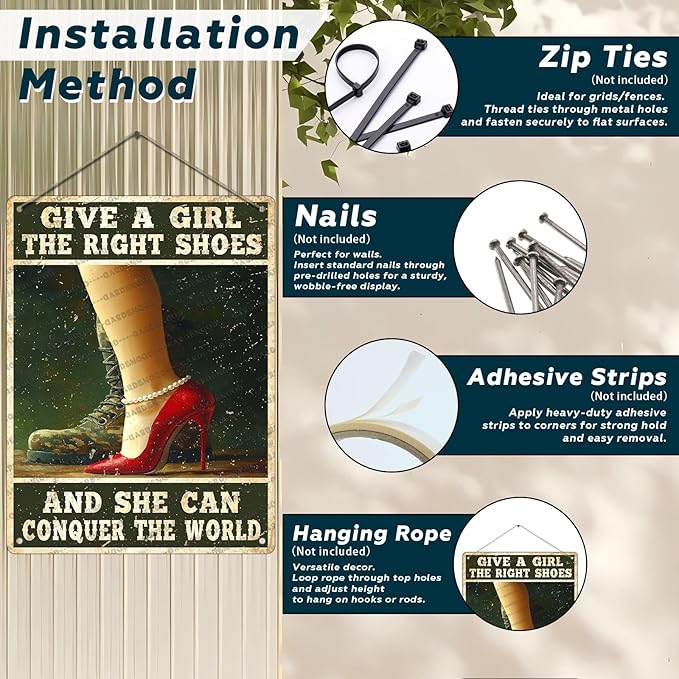 Funny Retro Vintage Veteran Metal Sign Female Veteran Give A Girl The Right Shoes Military Metal Poster Home Kitchen Bar Pub Garden Garage Aluminium Sign Art Wall Decor 16x12 Inch
