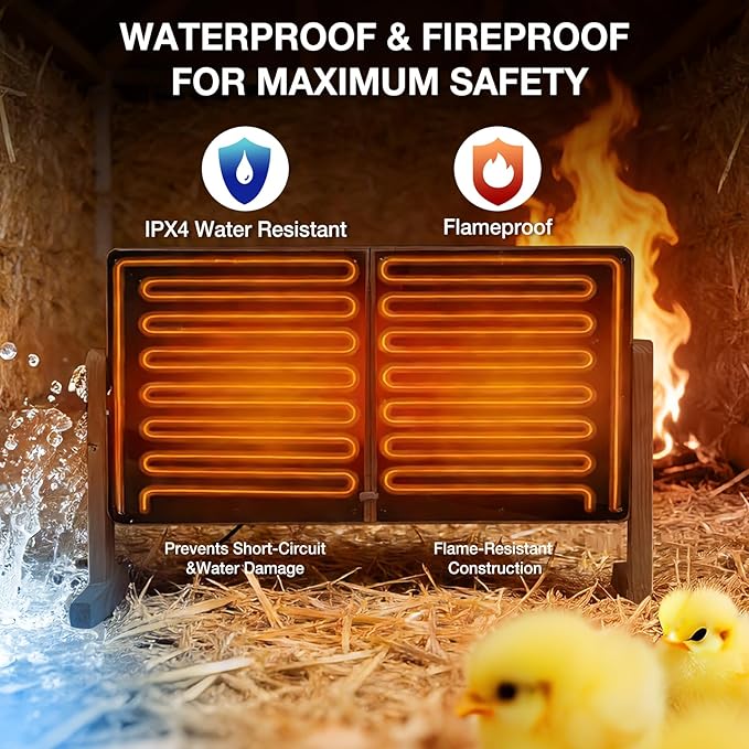 Foldable Chicken Coop Heater for Winter, 120w Large Size Waterproof Chicken Heater for Coop, Radiant Heat Chicks Coop Heater with 2 Heating Plates, Adjustable Temp 70~190℉