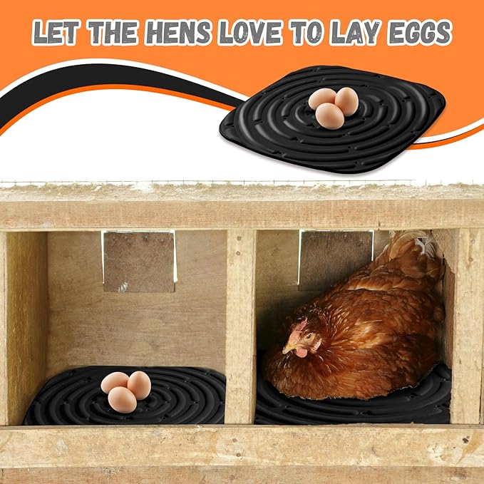 Skimzy Chicken Nesting Box Pads, 12 x 12 in Washable Reusable Nest Box Liners, 6-Pack, Breathable Drainage Design, Black