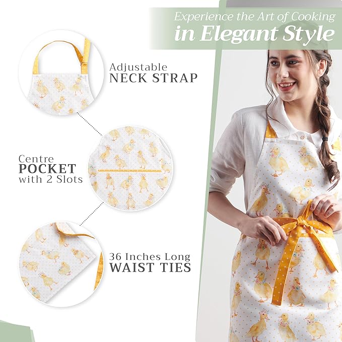 Maison d' Hermine 100% Cotton Apron for women with Pocket Kitchen Chef Apron for Men Cooking Easter Decorations