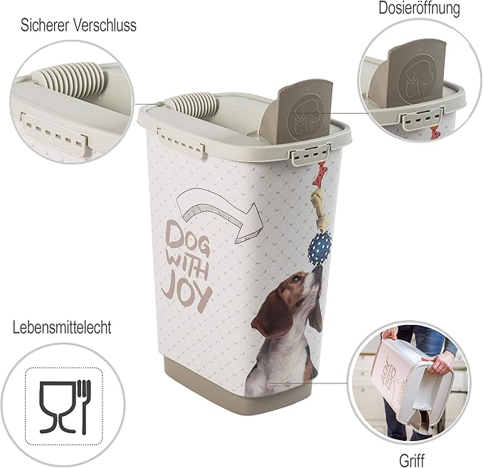 Rotho, Cody, Animal Feed Container 25 l, Plastic (PP) BPA-Free, Anthracite/White, 25l (33,0 x 25,0 x 46,3 cm)