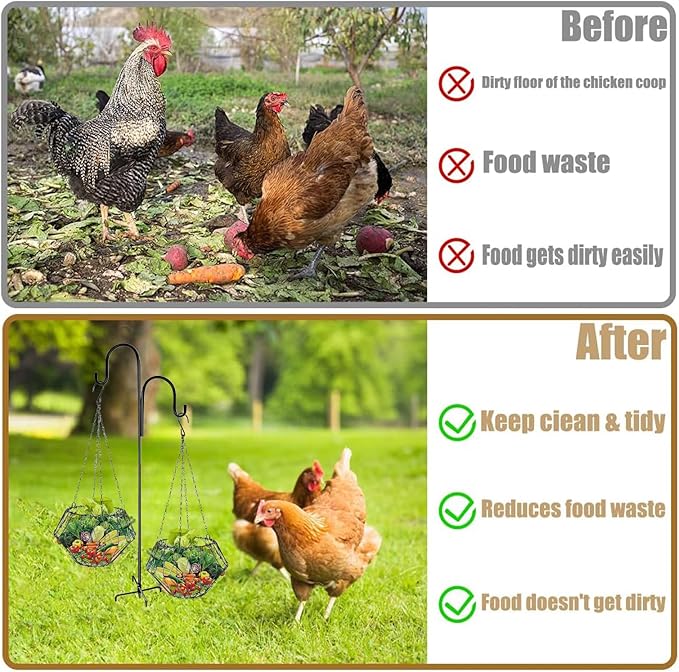 Hanging Chicken Feeder,Foldable Large Poultry Accessories Vegetable Fruits Feeder Basket with 4 Firm Hanging Chain and Hook,Chicken BoredomToys for Coop (1 Pack with 1 Hook)