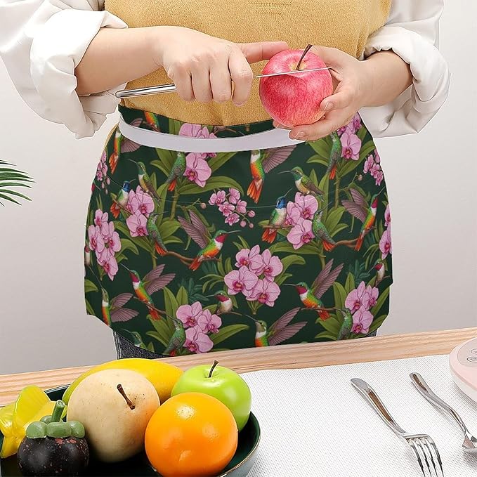Unisex Chef Waiter Apron Waist Half Short Serving Aprons with 3 Pockets