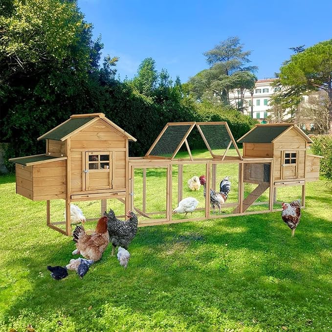 160" Large Chicken Coop, Waterproof Outdoor Hen House for 6-8 Chickens, Wooden Chicken House with Nesting Box, Removable Tray, PVC Cover, Run, for Garden Backyard Cage