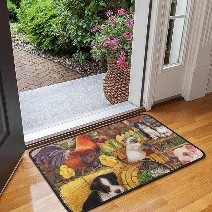 Roszwtit Farmhouse Kitchen Rugs and Mats, Farm Animal Door Mat, Seasonal Washable Non-Slip Floor Mats for Home Kitchen Decor 30x17 Inch