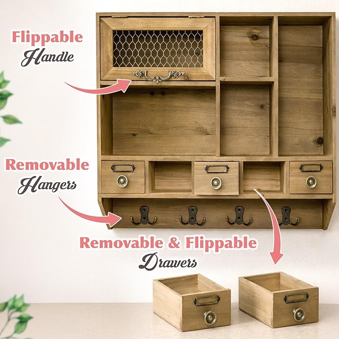 Felt Creative Home Goods Farmhouse Medicine Cabinet Organizer – Rustic Chicken Wire Wall Shelf with Hooks | Apothecary Shelf & Bathroom Wall Cabinet for Vintage Storage Farmhouse Shelves