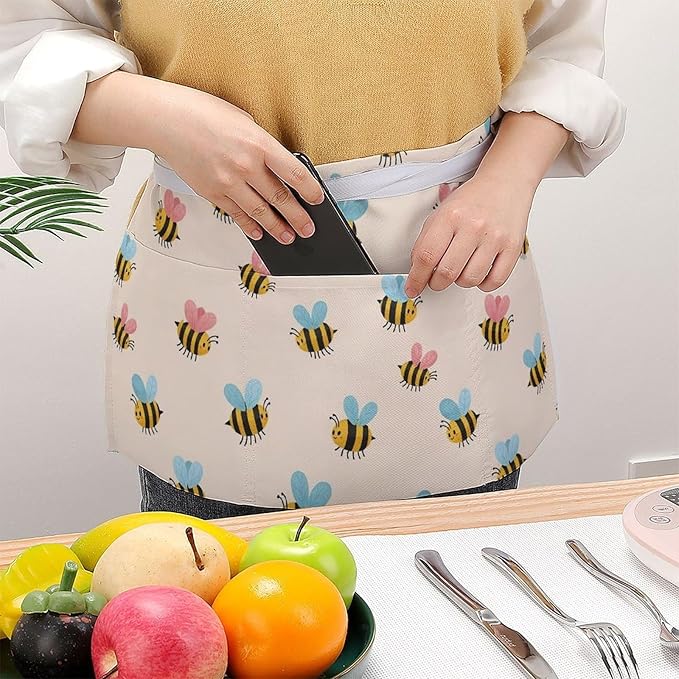 Half Apron with 3 Pockets Chef Cooking Kitchen Restaurant Aprons for Women Men