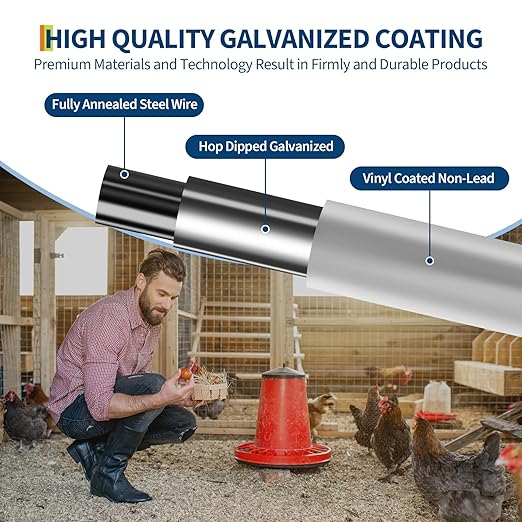 Chicken Wire 1/2 Inch 48in x 50ft Galvanized Welded Wire Mesh Roll, Chicken Wire Fence for Poultry Rabbit Snake Gopher Cage, Garden Plant Fencing & Animal Netting - Black
